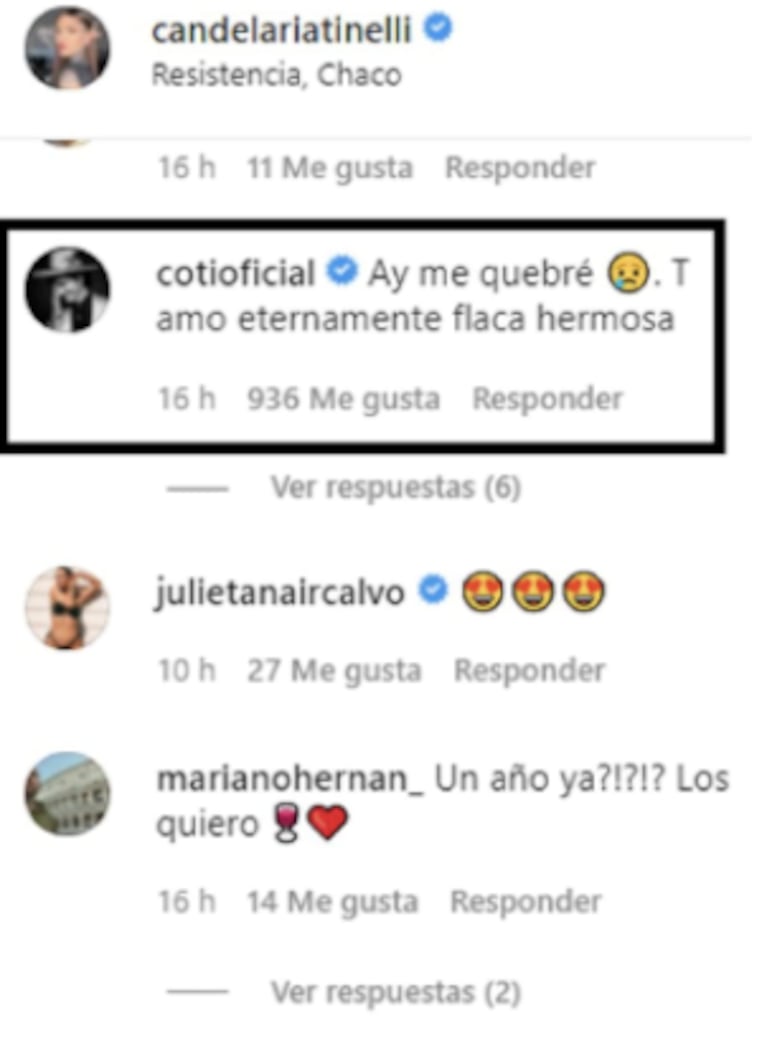 Cande Tinelli le dedicó a Coti Sorokin un fuerte mensaje por su primer aniversario: "Sin vos siento que no soy nada"