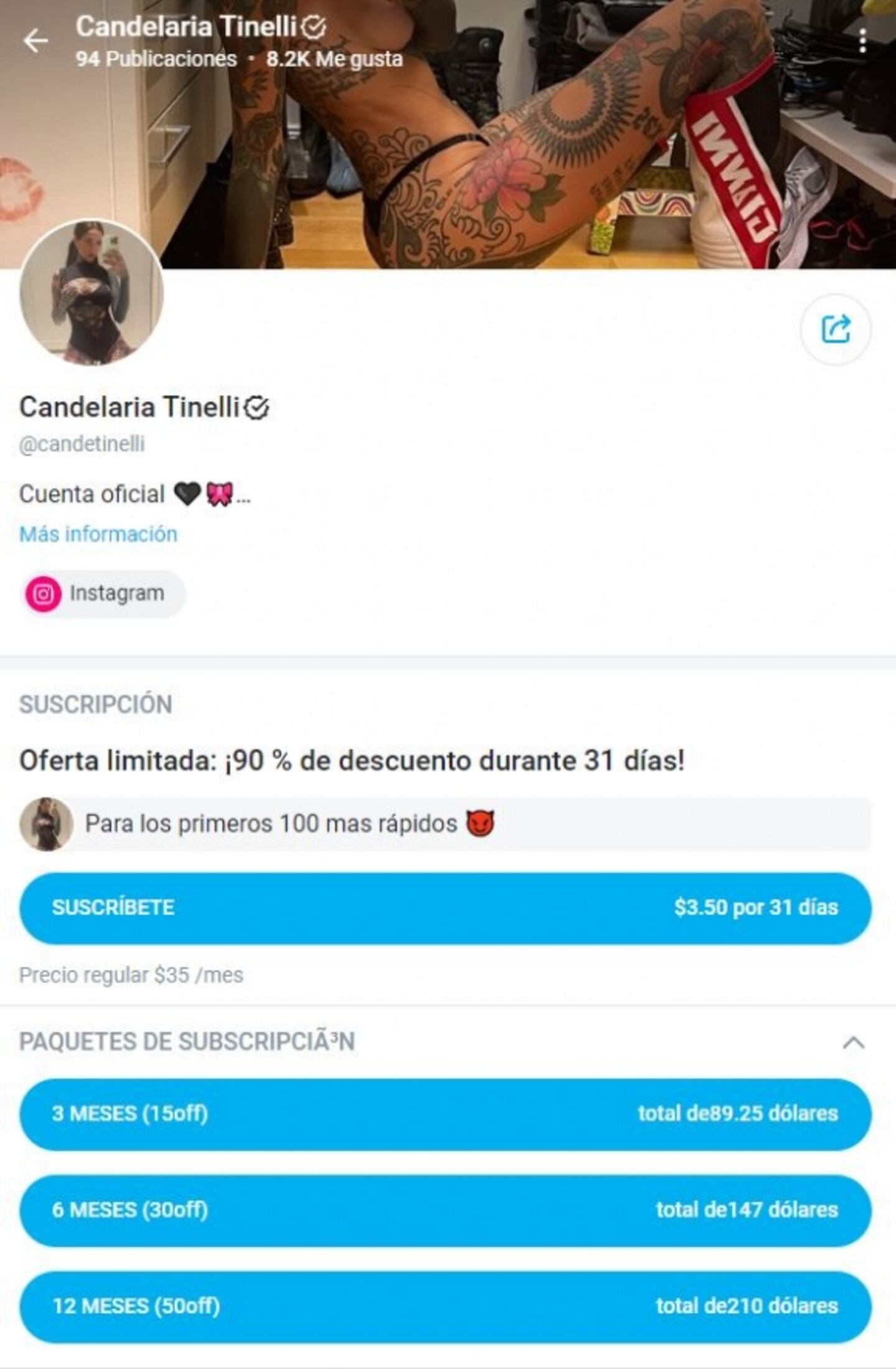 Cande Tinelli se sumó a una plataforma de contenido para adultos y ofrece  regalos a sus primeros suscriptores: 