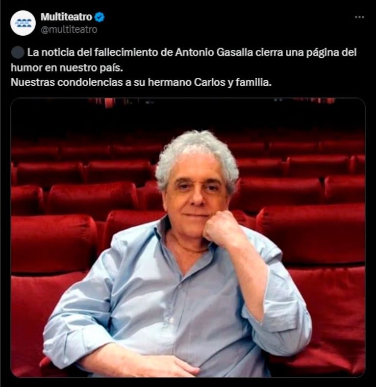 Carlos Rottemberg anunció el fallecimiento de Antonio Gasalla. (Fuente: X)