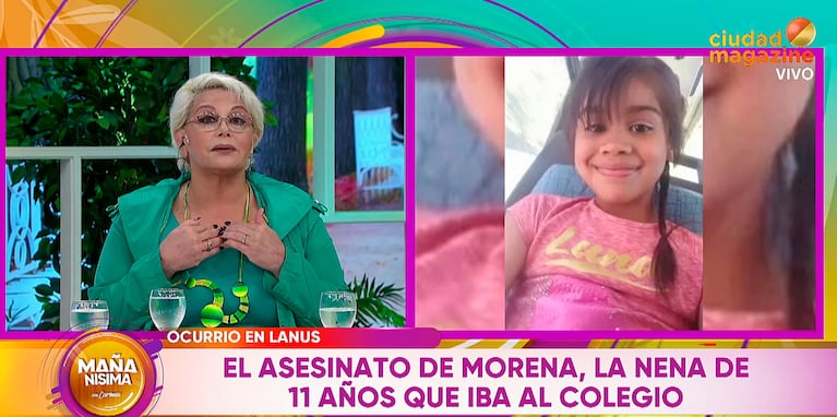 Carmen Barbieri se quebró al hablar del crimen de Morena, la nena de 11 años: “Es terrible, iba al cole”