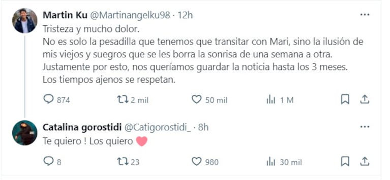 Catalina Gorostidi de Gran Hermano apoyó a Martín Ku y Marisol tras la pérdida del embarazo: “Los quiero”