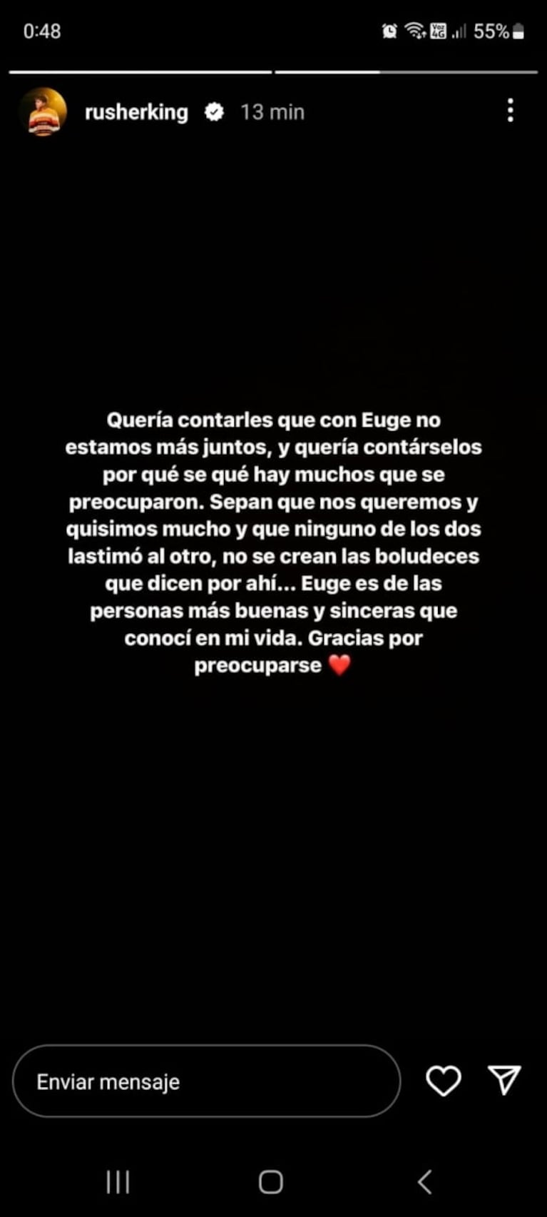 China Suárez confirmó su separación de Rusherking con un profundo posteo: "Que una relación por la que apostaba todo no funcione, es cruel"