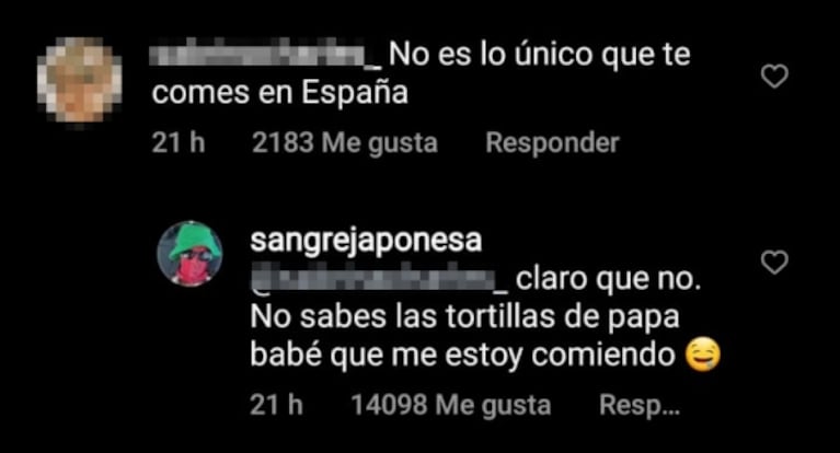 China Suárez habilitó los comentarios en las redes y cruzó a una seguidora con ironía: "No sabés las tortillas de papa que me estoy comiendo"