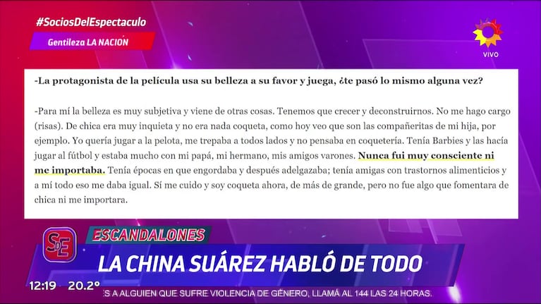 China Suárez habló con La Nación.