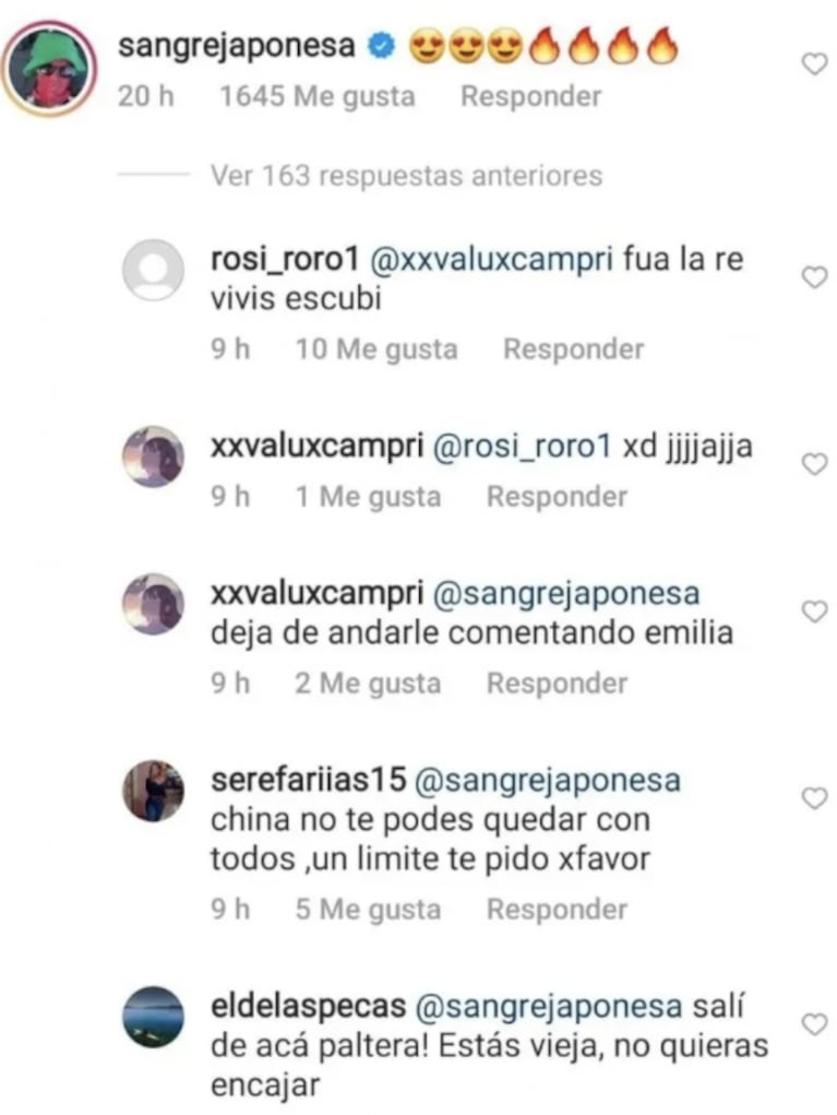 China Suárez le comentó una foto a Emilia Mernes y los fans de la cantante le dedicaron tremendos mensajes: "No te podés quedar con todos"