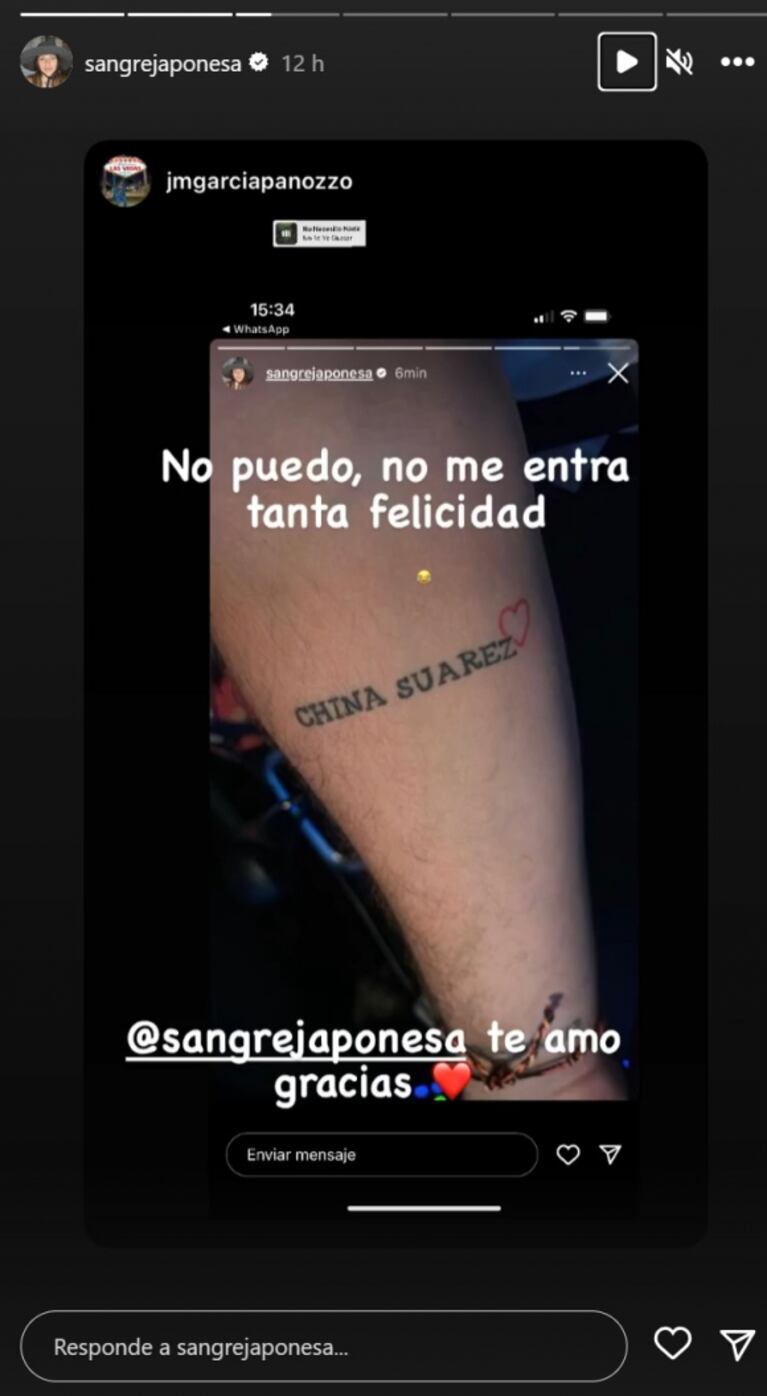 China Suárez reaccionó ante un fan que se tatuó su nombre y apellido en el antebrazo