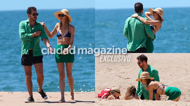 Cholo Simeone, Carla Pereyra y sus hijas en las playas de Punta del Este (Crédito: RS Fotos).