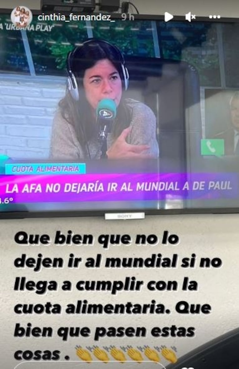 Cinthia Fernández celebró que Rodrigo de Paul no pueda ir al Mundial si no llega a un acuerdo con Camila Homs