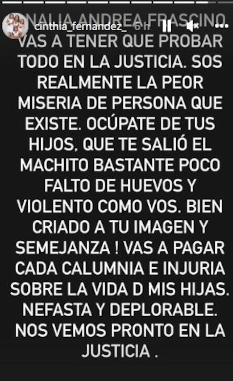 Cinthia Fernández denunciará a la madre de Matías Defederico por sus dichos sobre sus hijas: "Sos la peor miseria"
