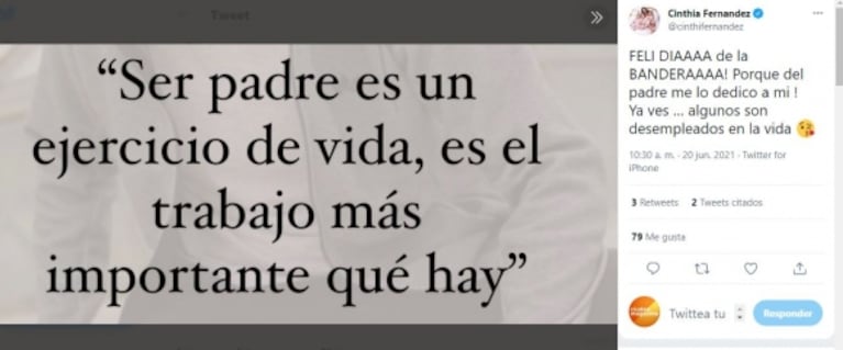 Cinthia Fernández fue lapidaria con Matías Defederico: "El Día del Padre me lo dedico a mí, algunos son desempleados en la vida"