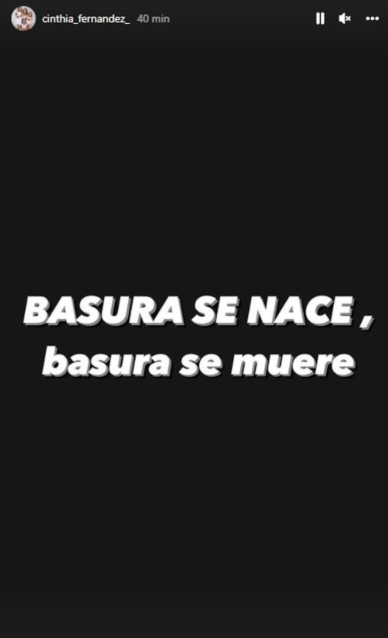 Cinthia Fernández hizo un fuerte posteo en medio de su enfrentamiento con Matías Defederico: "Basura se nace"