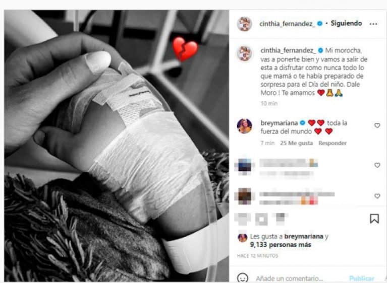 Cinthia Fernández le dedicó un conmovedor posteo a su hija mientras permanece internada: "Vamos a salir de esta"