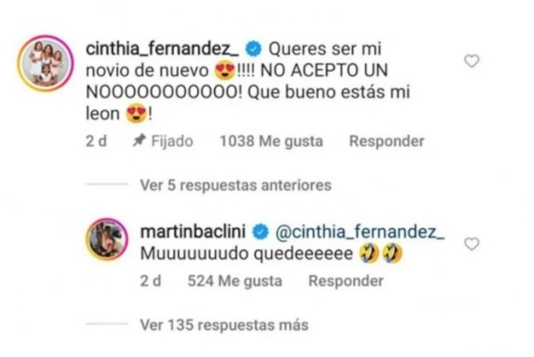 Cinthia Fernández le hizo una jugada propuesta a Martín Baclini tras verlo posar sensual: "¿Querés ser mi novio de nuevo?"