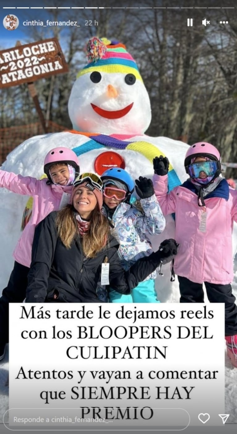 Cinthia Fernández posteó las fotos más divertidas con sus hijas en la nieve de Bariloche