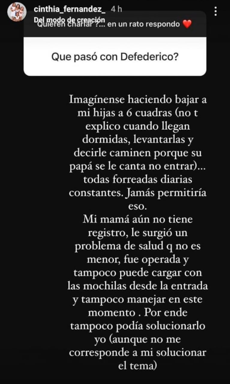 Cinthia Fernández relató la polémica que vivió con Matías Defederico el fin de semana: "Mis hijas llorando en la puerta"