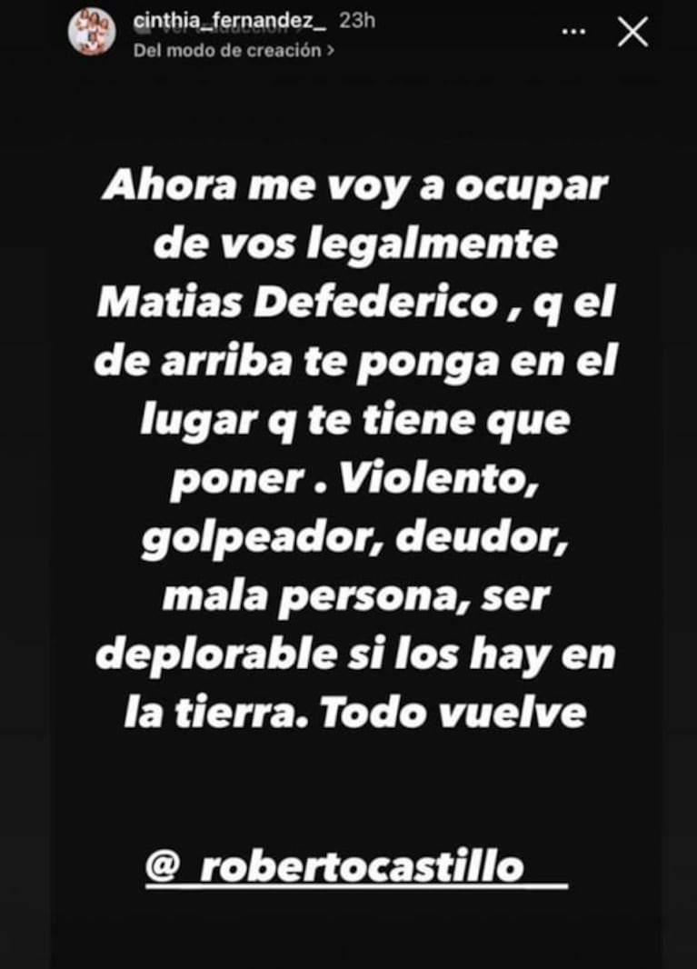 Cinthia Fernández relató la polémica que vivió con Matías Defederico el fin de semana: "Mis hijas llorando en la puerta"