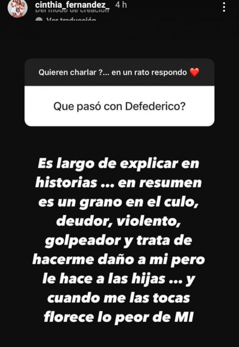 Cinthia Fernández relató la polémica que vivió con Matías Defederico el fin de semana: "Mis hijas llorando en la puerta"