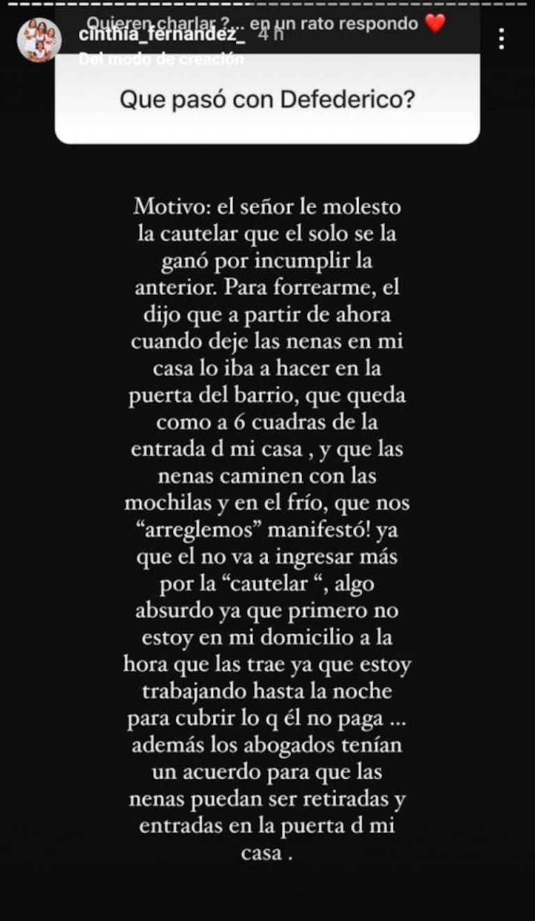 Cinthia Fernández relató la polémica que vivió con Matías Defederico el fin de semana: "Mis hijas llorando en la puerta"