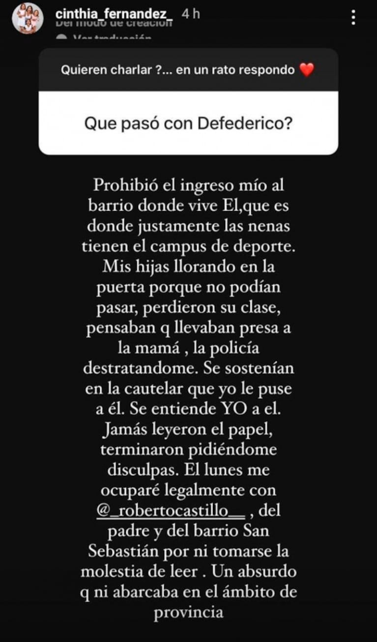 Cinthia Fernández relató la polémica que vivió con Matías Defederico el fin de semana: "Mis hijas llorando en la puerta"