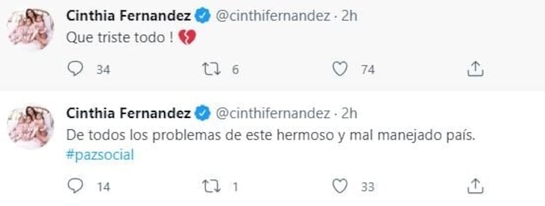 Cinthia Fernández respaldó a Amalia Granata tras sus tweets sobre el ataque a Cristina Kirchner