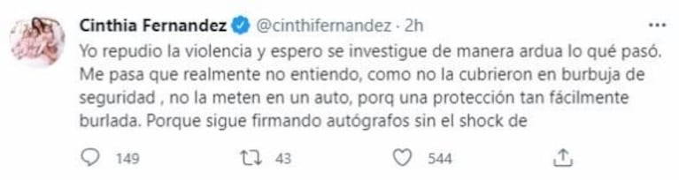 Cinthia Fernández respaldó a Amalia Granata tras sus tweets sobre el ataque a Cristina Kirchner