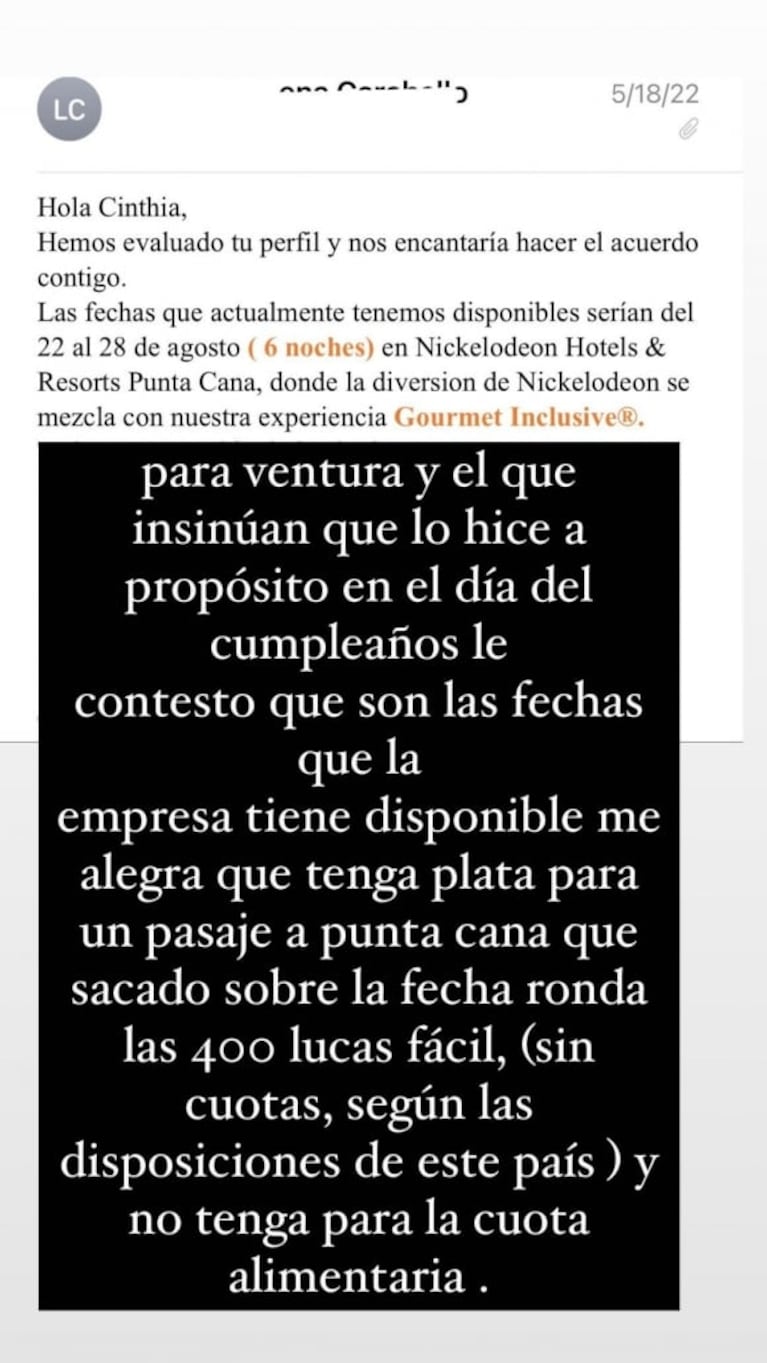 Cinthia Fernández reveló por qué no quiso que Matías Defederico viaje a Punta Cana cuando su hija se enfermó