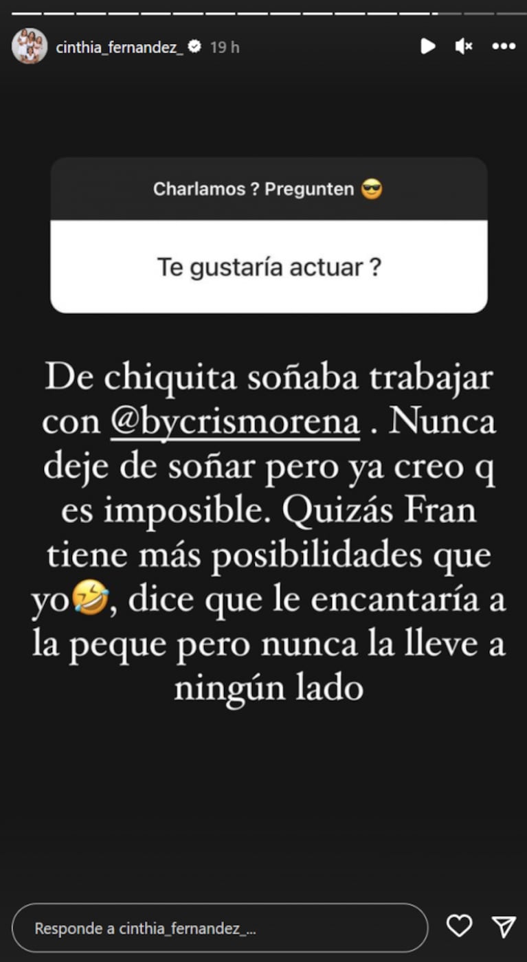 Cinthia Fernández reveló su sueño más profundo de toda la vida: "Siempre quise trabajar con ella"