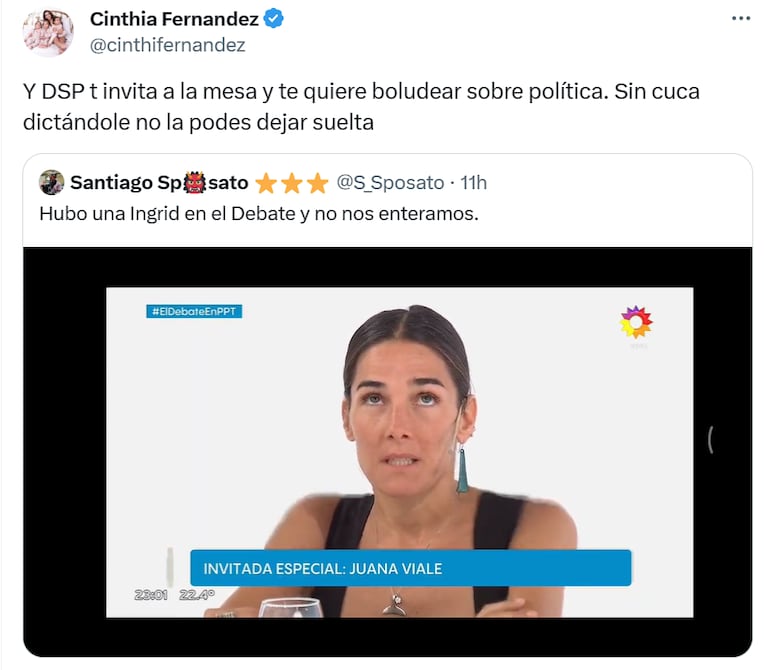 Cinthia Fernández se rió del blooper de Juana Viale en El debate en PPT