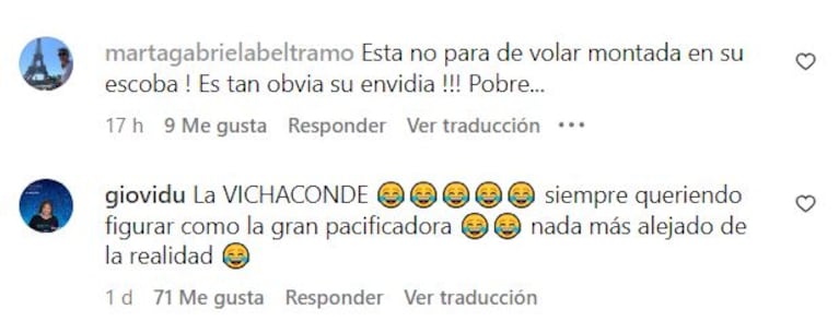 Comentarios conta Mica Viciconte en redes sociales.