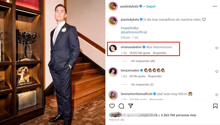 Cómo definió Paulo Dybala su casamiento con Oriana Sabatini: “Fue el día más...”