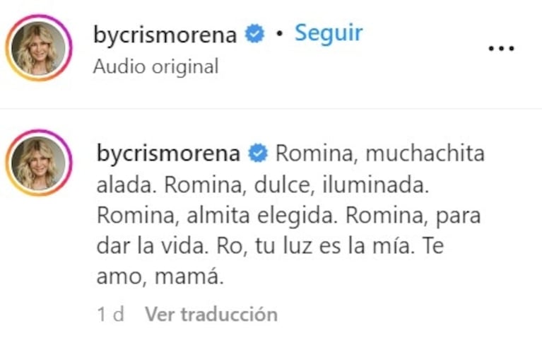 Conmovedor posteo de Cris Morena a 12 años de la muerte de Romina Yan: "Tu luz es mía"