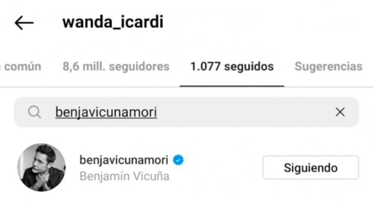 Contundente acción de Wanda Nara en medio del escándalo con Icardi y las versiones que apuntan a China Suárez: comenzó a seguir a Benjamín Vicuña