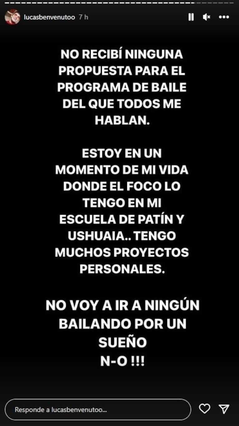 Contundente reacción de Lucas Benvenuto tras los rumores de que podría estar en el Bailando: "No aceptaría ninguna propuesta"