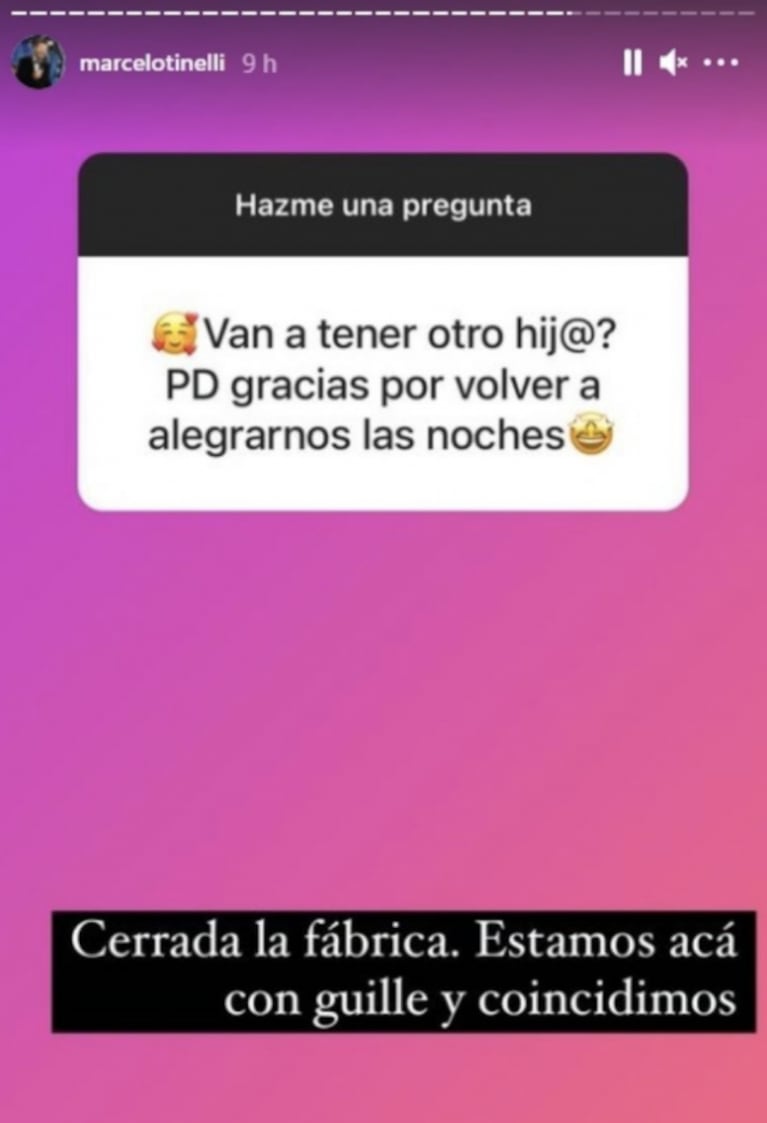 Contundente reacción de Marcelo Tinelli cuando le preguntaron si volvería a ser papá con Guillermina: "Cerrada la fábrica"