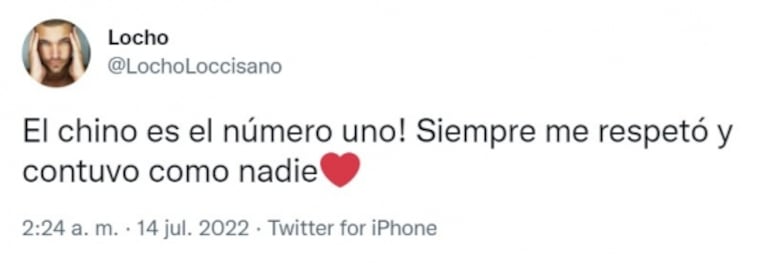 Contundente tweet de Locho Loccisano tras la parada de carro de Chino Leunis en El Hotel de los Famosos 