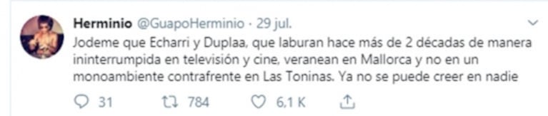 Contundentes "likes" de Pablo Echarri tras las críticas por sus vacaciones en Mallorca junto a Nancy Dupláa