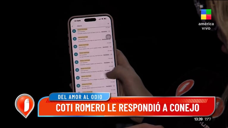 Coti Romero acusó al Conejo Quiroga de acosarla virtualmente y mostró más de 50 mails