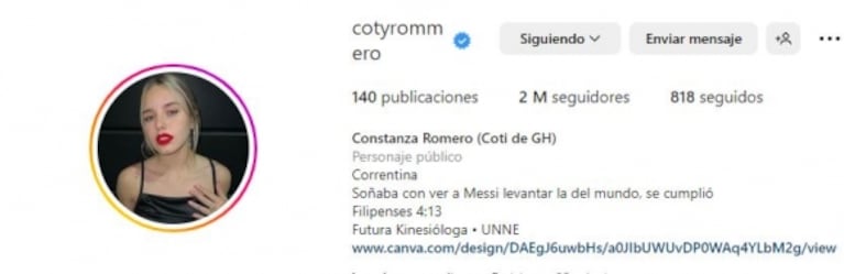 Coti Romero llegó a los 2 millones en Instagram y se cambió el color de pelo