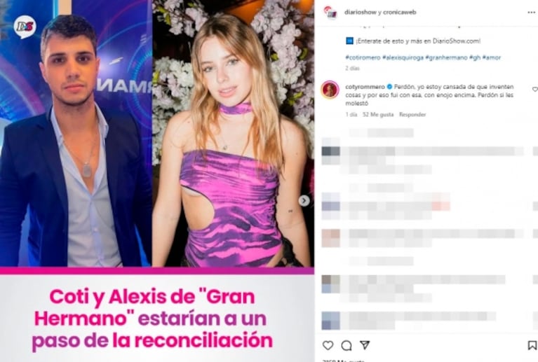 Coti Romero reaccionó muy molesta a la versión de reconciliación con El Conejo de Gran Hermano