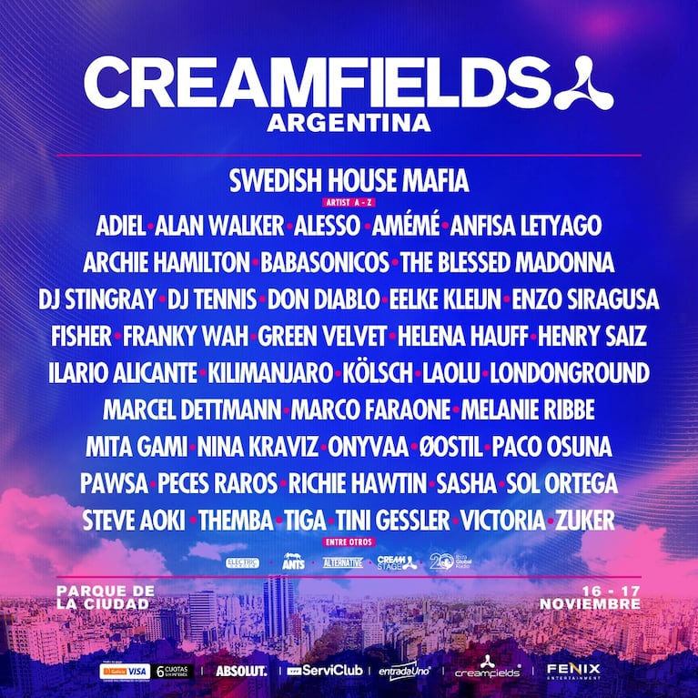 Creamfields Argentina 2024: el 16 y 17 de noviembre en el Parque de La Ciudad de Buenos Aires.