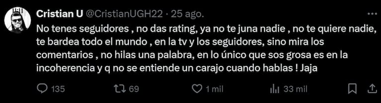 Cristian le respondió letal a Viviana.