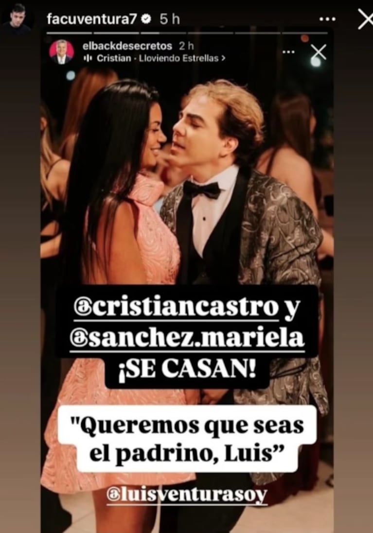 Cristian y Mariela eligieron a Luis como padrino de su boda. Foto: IG | @facunventura7