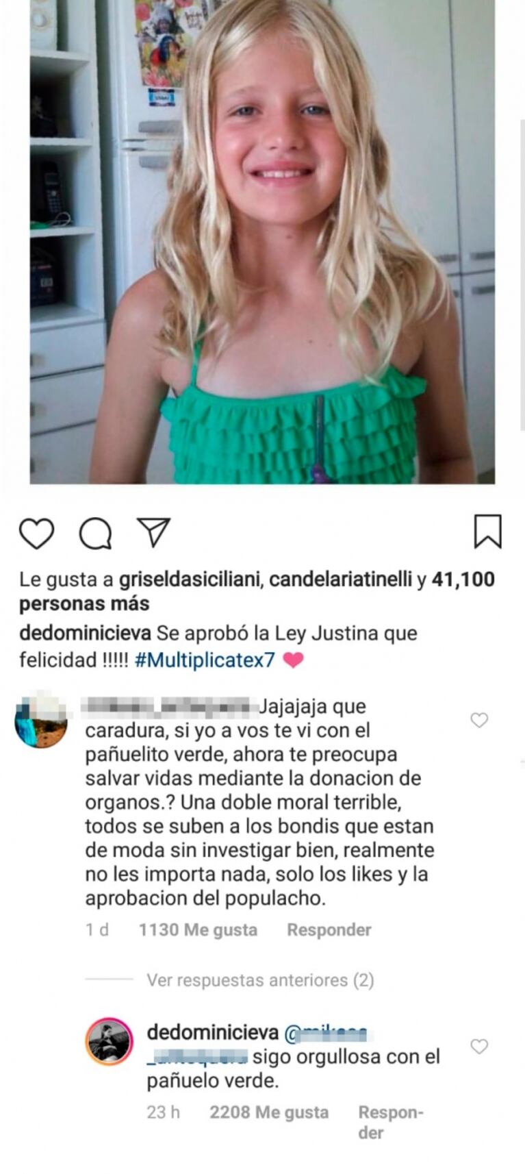 Cruce 2.0: Eva de Dominici celebró la Ley Justina y la criticaron por apoyar el aborto legal