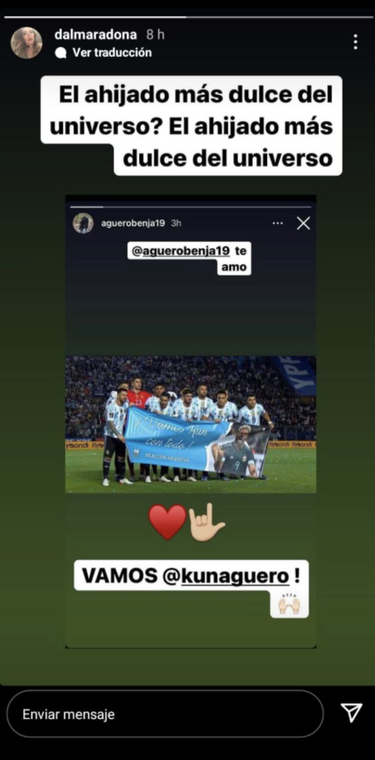 Dalma Maradona apoyó públicamente a Kun Agüero tras el emotivo homenaje de la Selección: "¡Vamos!"