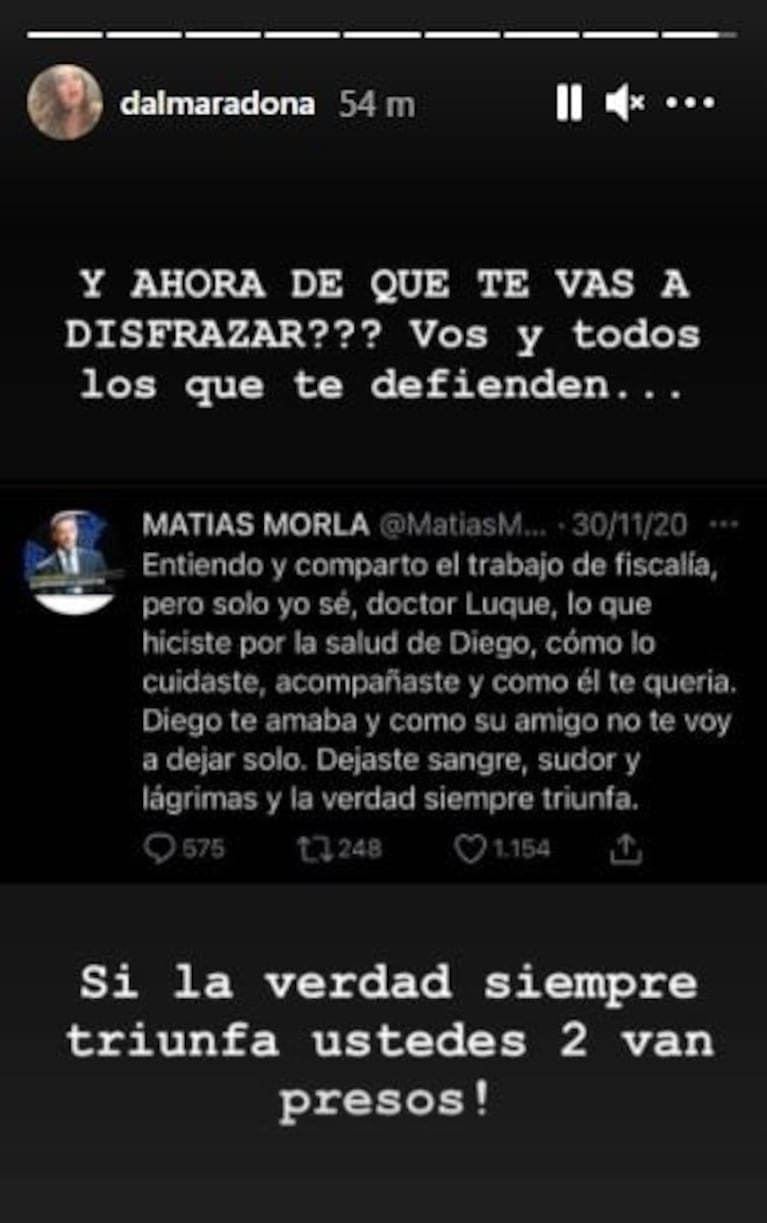 Dalma Maradona explotó contra Leopoldo Luque: "Sos un HDP; ¡acabo de escuchar sus audios y vomité!"