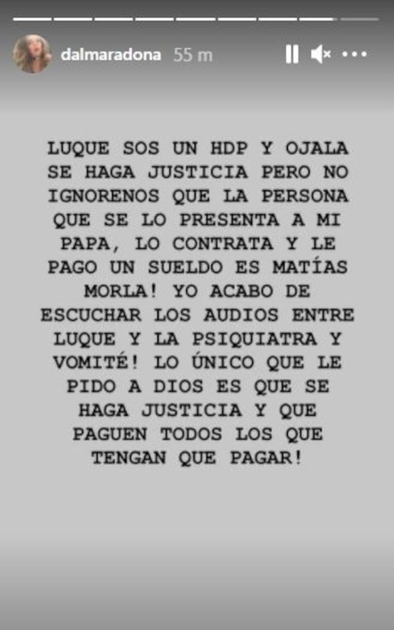 Dalma Maradona explotó contra Leopoldo Luque: "Sos un HDP; ¡acabo de escuchar sus audios y vomité!"