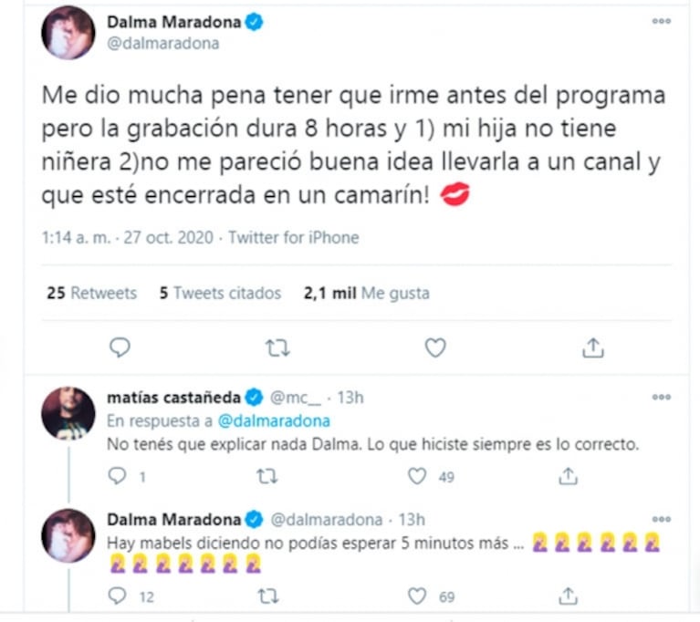 Dalma Maradona salió al cruce de quienes la criticaron por irse antes de MasterChef: "Yo a mi hija no la dejo sola tanto tiempo"