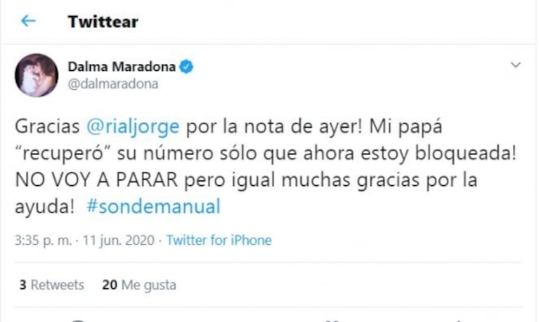 Dalma Maradona, tras la explosiva nota con Rial: "Mi papá recuperó el número de celular, pero ahora estoy bloqueada"