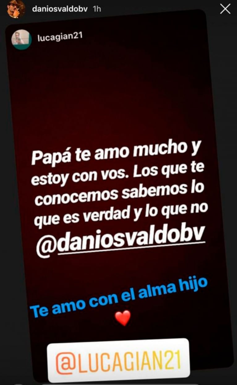 Daniel Osvaldo publicó un fuerte mensaje de apoyo de su hijo mayor en medio del escándalo con Jimena Barón