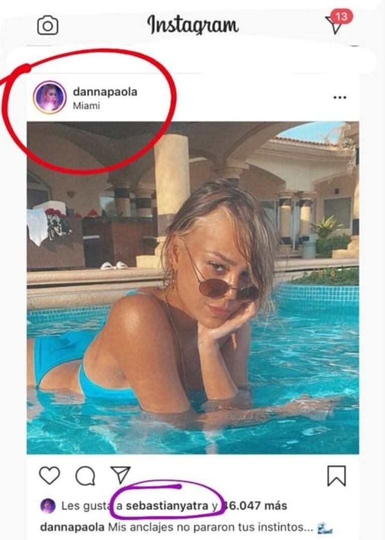 Danna Paola y Sebastián Yatra, en Miami: el picante posteo de ella al que él le dio like